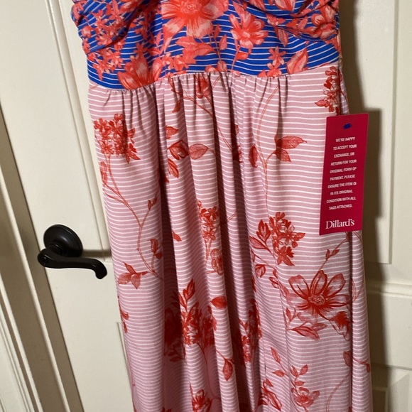 NWT Badgley Mischka size 2 Halter Blue Red Pink dress Floral MAXI - Picture 7 of 10